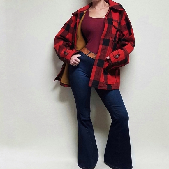 1950s Vintage Woolrich Woolen Mills Mackinaw Red Plaid Wool Hunting Jacket L - Picture 2 of 16